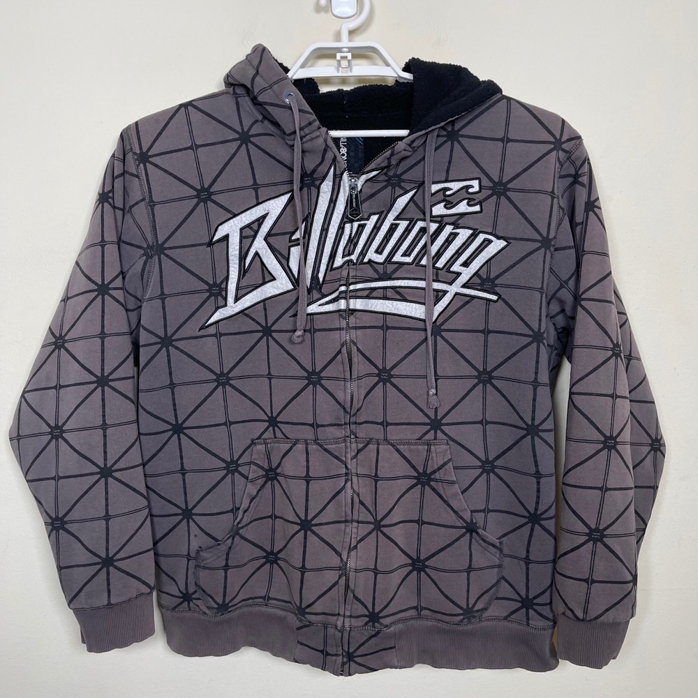 Vintage Billabong Mens Full Zip Geometric Hoodie XL Sherpa‎ Lined Y2K Surf Skate - Picture 2 of 10
